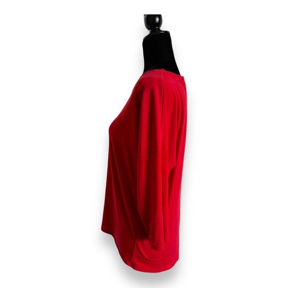 Chico's Womens Tunic Top Sz 1 8 M Red Dropped Shoulder Solid Knit - Picture 6 of 7